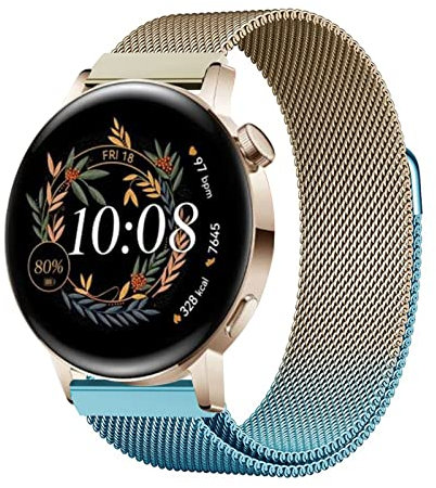 BrynnShop Metall Armband Kompatibel mit Huawei Watch GT 2 42mm/ GT2 46mm/ GT2e/ Pro Edelstahl Ersatz Bunt Mesh Magnetische Für Herren Damen Uhrenarmband (E,GT 42mm)