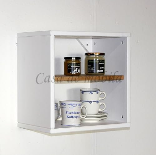Massivholz Wandregal Hängekasten 39x39x26cm Fichte massiv weiß, gelaugt geölt
