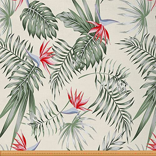 Vintage Palmenstoff Meterware roter Blumen Dekostoff hawaiianischer Themen Polsterstoff für Stühle wasserdichter Outdoor Stoff Polster und Wohnakzente 92 x 150 (HxB) grün