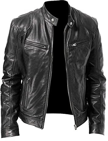 Printemps Et Automne Hommes Col Montant Veste en Cuir Mince Poche DéCoration Moto Costume Veste en Cuir PU