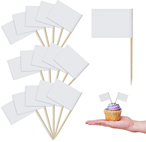 SAVITA 200pcs Zahnstocher Flaggen Leer, Weiß Mini Handwerk Zahnstocher Flaggen für Partyessen, Cupcake-Dekoration, Käseetikett,Obstsalat