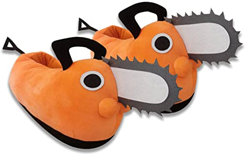 Roffatide Anime Pochita House Slippers Chainsaw Man Fuzzy Slippers Closed Toe Open Back Foam Denji Slippers with Rubber Sole for Women Man Child, 2/4 UK