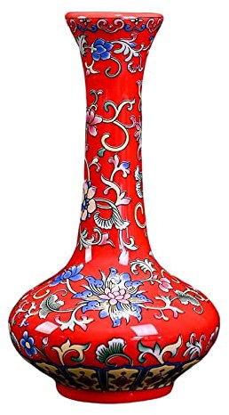YlobdolY Petit Vase en Céramique pour Fleurs Fait À La Main, Peinture Chinoise Élégante, Émail Émaillé, Porcelaine Décorative Rouge, Vases Plats pour Le Bureau Et La Maison.