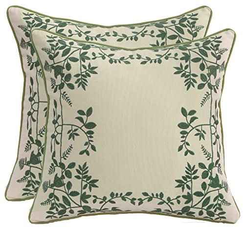 Tosleo Bestickte dekorative Wurfkissenbezüge 45 x 45 cm für Gartenlounge Sofa Dekokissen Wohnzimmer Schlafzimmer 2 Stück Set Kissenbezüge Blumenmuster