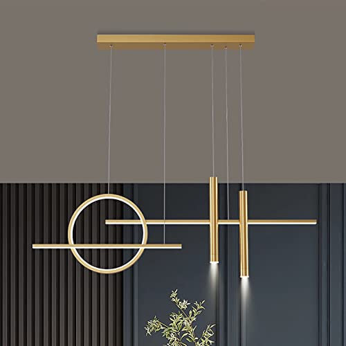 Bellastein dimmbare LED Pendelleuchte esstisch Moderne Hängeleuchte mit Fernbedienung Pendellampe höhenverstellbar Kronleuchter für Esszimmer Schlafzimmer Küche Büro Wohnzimme lampe (Gold, L120cm)