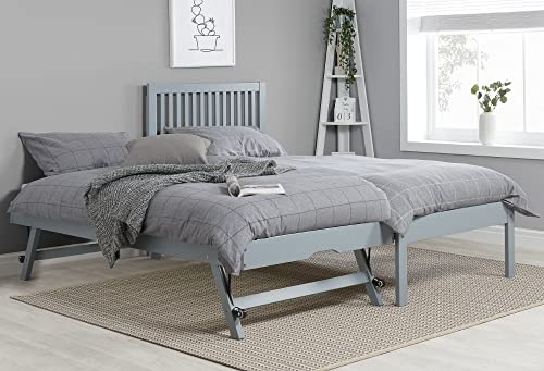 happybeds Buxton Grey Wooden Guest Bed, 3ft Single, Frame Only | 3ft Single, Wooden Guest Bed, Slatted Headboard, Frame Only, Grey, Solid Pine, Solid Slatted Base, 90 x 190 cm, Modern Design