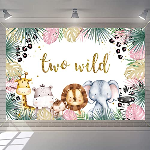 2nd Birthday Decorations for Girl, Safari Animal Two Wild Cartoon Backdrop, 2 Years Old Fabric Sign Poster, Jungle Girl 2nd Birthday Party Supplies Photography Background Welcome Sign, 150cm x 90cm