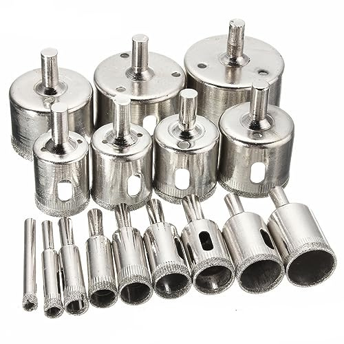 Diamond Drill Bits Set, 16 PCS Diamond Hole Saw Set, Glass Drill Bit for Ceramic Tile Porcelain Marble Granite Stone Bottles, 1/4 to 2 Inch