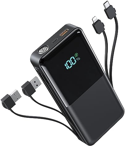 Snomh Batterie Externe, 22.5W 20000mAh Power Bank avec 4 Câbles Intégrés, Batterie Portable USB C Input & Output PD3.0 QC4.0 Charge Rapide Power Bank Compatible avec Téléphone Portable et Autres