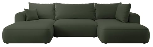 Selsey Sofa Ecksofa Eckcouch Schlafsofa Couch Mit Stauraum Schlaffunktion Pflegeleicht Polyurethanschaum U Form Rechts OVO Olivgrün Veloursoptik Castel