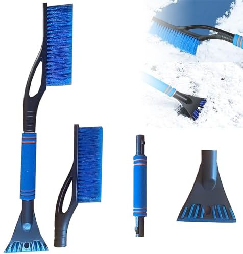 Amebleak Raschietto Ghiaccio per Auto, Spazzola da Neve 2 in 1, Snow Brush Scraper di Ghiaccio, Raschietti per Ghiaccio Parabrezza con Impugnatura Antiscivolo per Auto, Camion, SUV (Blu)
