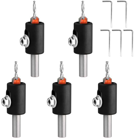 5 Stück Senkbohrer Holz Set, 8mm Bohrsenker mit Tiefenanschlag und Sechskantschlüssel, Senker Metall und Senkbohrer Holz, für Holzbearbeitung, Kunststoff, Bohren (5)