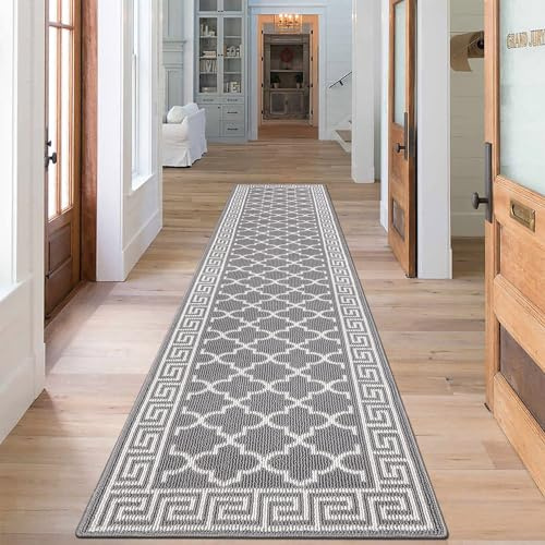 SHACOS Long Hallway Runner Non Slip 66x300 cm, Washable Carpet Runner Grey | Narrow Carpet Runners Modern, Rubber Backed, Low Profile, Rug Runners for Kitchen, Hallways, Entrance, Laundry