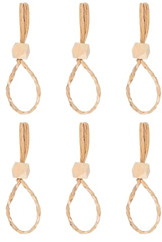 sourcing map 6pcs Rattan Napkin Rings Handmade Woven Napkin Ring Round Napkin Holders Calabash Grass for Party Festival Decoration, Dinning Tables, Family Gatherings, Brown(15cm Long)