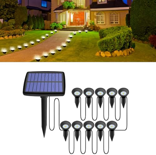 ZVO Luci Solari da Esterno Giardino, Mini Faretti Solare a LED per Terra, Luci Solari con Picchetto a Terra per Piante Illuminazione Decorativa Bianco Caldo (set di 10)