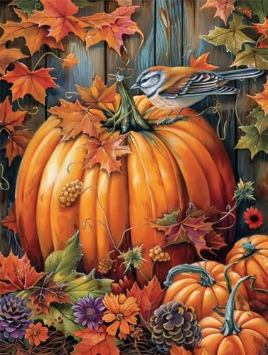 DIY 5D Diamond Painting Klein Spatz,KüRbis 5D Diamant Painting Bilder Kinder,Diamant Crystal Arts Basteln Cross Stickerei Malerei nach Zahlen,Daiments Painting Erwachsene Für Wanddeko 20x27cm B7940