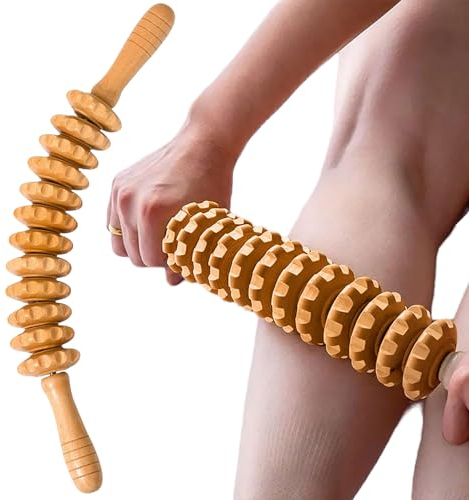 Jadin Faszienrolle Holz, Faszienstab, Massageroller Holz, Anti Cellulite Massagegerät, für lymphdrainage, Muskelentspannung, Lindert Muskelschmerzen und Verspannungen, Körperformung, Buche, 12 Runden