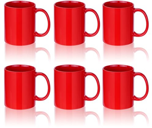 SZNIUSHAO Multi-Coloured Ceramic Mugs Set of 6-11.2 oz / 330ml -Coffee Mugs-Cappuccino-Tea Cups- Hot Chocolate Cups-Red Suit (Red)