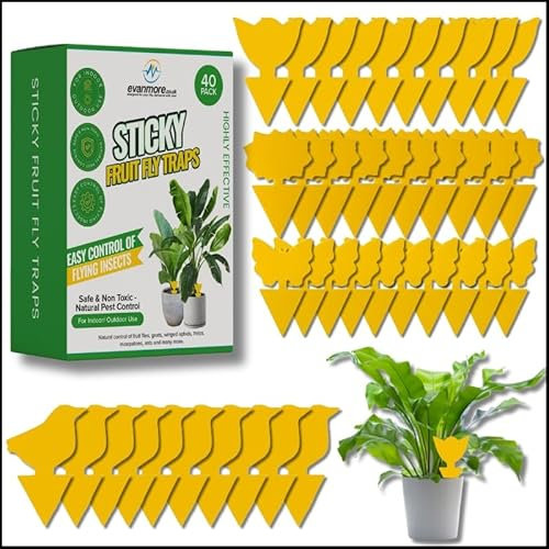 Fruit Fly Traps Trap Indoor Sticky Yellow For Home Use Protect Plants Plant Houseplant Fungus Gnat Killer Insect Catcher Bug Catchers Control Pests Whitefly Non Toxic Odourless Safe Waterproof (40)