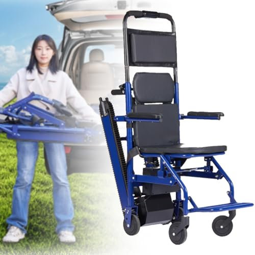 HZWJD Elektrischer Treppenrollstuhl,Mobiler Treppensteiger Verstellbare Gehhilfen,Rollator Faltbar Und Leicht,Mobiler Lift Stair Chair,Inklusive Ladegerät, Akku blue