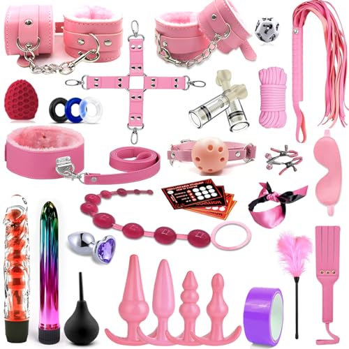 BDSM Set Sex Spielzeug für die Paare,33PCS Bondage Kit Sex Toys mit Handschellen Sexspiele und Anal Plug Sets für Frauen Männer