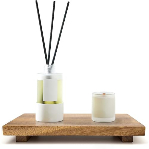 Zurklulu Acacia Wood Riser Pedestal Stand for Displaying Plants, Cosmetics, Candles, Jewelry - Ideal for Kitchen, Bathroom, Bedroom - Wooden Tray, Decor (M:12x7x1.57)