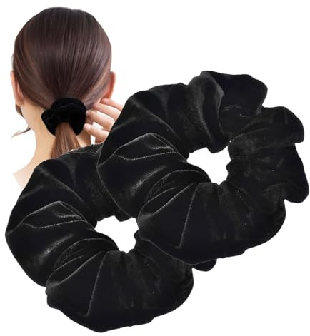 BIRLOZA Haargummi Schwarz Haar Dickes Scrunchies Haarband Elastisch Damen Weich Skrunschis Groß Samt Haargummis Schwarze Headband Set,Stylische Frauen Elastisches Hair Stirnband für Afro Lockiges