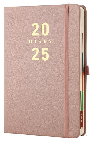 Mljtoyo Terminplaner 2025, Tag pro Seite, Tagesplaner, 2025 Seite pro Tag, Hardcover, Stifthalter, Gummiband, Lesezeichen, Rückentasche (Roségold 2025, A5)