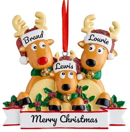 Personalisierter Rentier-Weihnachtsschmuck-Anhänger, 2/3/4/5/6/7/8 Familienanhänger, Weihnachtsbaumschmuck-Geschenk mit Nachnamen und Segen, Weihnachtsharz-Anhänger
