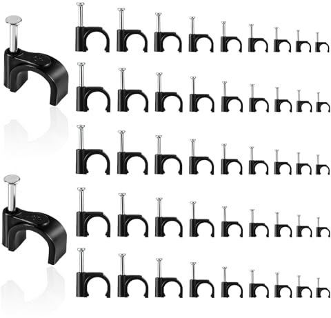 Cragmut 900pcs Cable Clips Black, 9 Sizes (3mm, 4mm, 5mm, 6mm, 7mm, 8mm, 9mm, 10mm, 12mm) Round Cable Wall Clips Wire Clips for Electrical Cables Ethernet