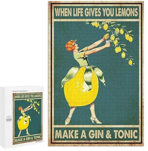 Retro Jigsaw Puzzle 1000 Pieces for adultsLemon Lady When Life Gives You Lemons Make A Gin and Tonic Portrait Toys for Family and Friends Educational Game Puzzle Challenge