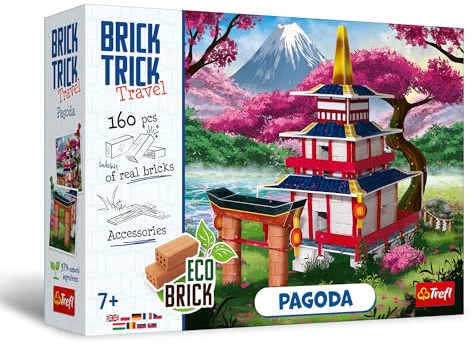 Trefl - Brick Trick Travel: Pagoda - Building with Bricks, EKO Real Bricks, Travel, 160 Bricks, for Children from 7 Years