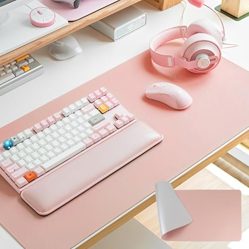 Qobobo Schreibtischunterlage Leder 80x40 cm Mauspad Schreibtischunterlage Grau Rosa Mädchen Schreibtisch Unterlage Schreibtischmatte Schreibtisch Deko Rutschfester Schreibtischschutz Büro Zuhause