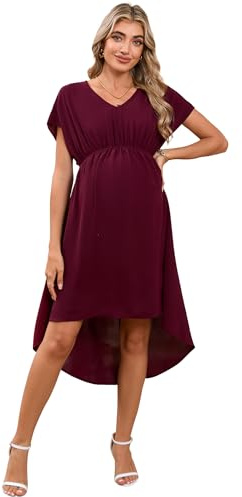 Hobrounn Robe de maternité pour femme - Col en V - Manches courtes - Taille haute - Pour femme enceinte - Mode de maternité - Mariage