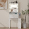 YOURLITE Coiffeuse avec Miroir LED et Prise, Table de Maquillage avec 2 Tiroirs et 1 Armoire Latérale, Luminosité Réglable, Plateau en Verre et Support de Sèche-Cheveux