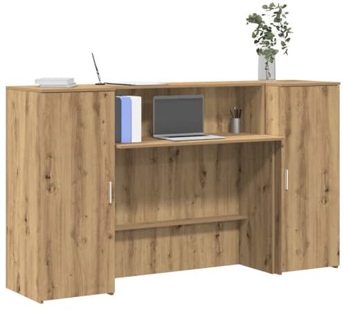 vidaXL modern rectangular reception desk - artisan oak brown - engineered wood - office/lobby storage 180x50x103.5 cm - easy assembly