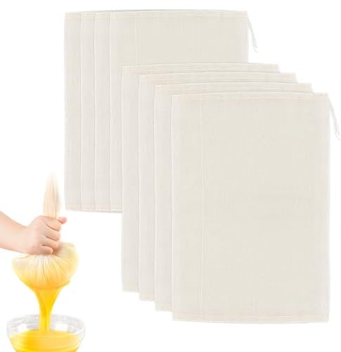 Set of 8 Nut Milk Bags 20 x 30 cm Reusable Nut Milk Bag Organic Washable Nut Milk Bag for Nut Milk Cheese Coffee Yoghurt Fruit Juice