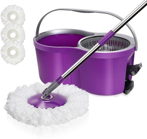 Masthome Wischmopp Set mit Eimer,Bodenwischer Set mit 3 Mikrofaser Moppkopf,2-in-1 Wischmopp Komplett Set mit Teleskopstiel,Wischer Boden für Fliesen und Laminat Reinigung