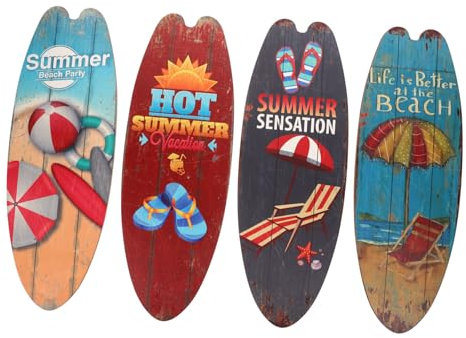 TOPBATHY 4er Set Surfbrett Deko Im Maritimen Stil Vintage Wanddekoration Für Zuhause Holzornamente Für Strand Und Meerliebhaber Sommerliche Tischdeko