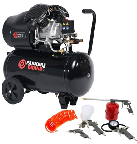 ParkerBrand.com 50L Air Compressor - Direct Drive | 3HP, 13.8 CFM | Complete with 5-Piece Air Tool Kit