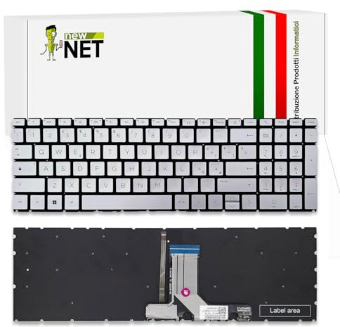 new net - Tastiera Compatibile con HP Pavilion 15-eh0000, 15-eh0xxx, 15-eh1000, 15-eh1xxx [Senza Frame - Colore Tasti Argento - Retroilluminata - Layout ITA]