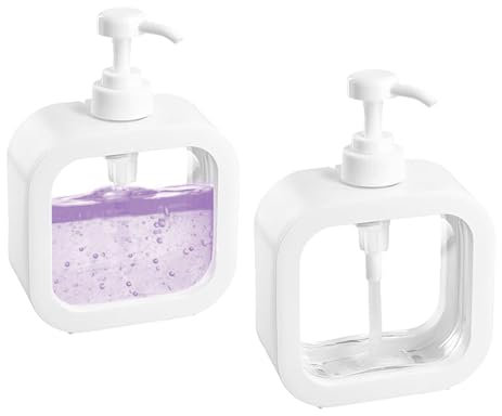 Distributeur Savon, 2 Pièces Liquide Flacons Savon, 300 ML Distributeur Shampoing, Bouteilles Savon Cuisine, Accessoire Salle de Bain, pour Gel Douche, Shampoing, Savon, Blanc(Réutilisable)