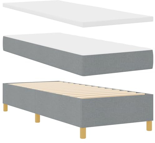 vidaXL Boxspringbett mit Matratze Hellgrau 80 x 200 cm Stoff, Moderner Boxspring-Bett, rechteckiger Rahmen, stylisches Schlafzimmermöbel, bequem schlafen, langlebige Schaumstoffmatratze