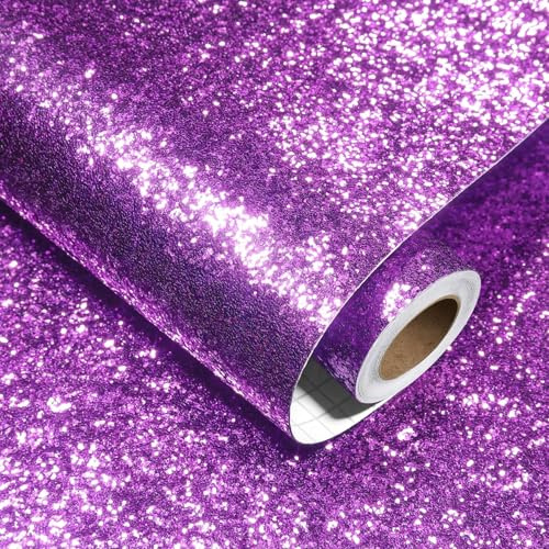 Decotalk Papier Pailleté Brillant Violet Foncé 40X300cm Papier Peint Adhésif Violet Pour Meuble Mur Armoire Adhesif Pour Meuble Pailleté Film Adhésif Vinyle Pour Chambre Cadeau Décoratif Amovible