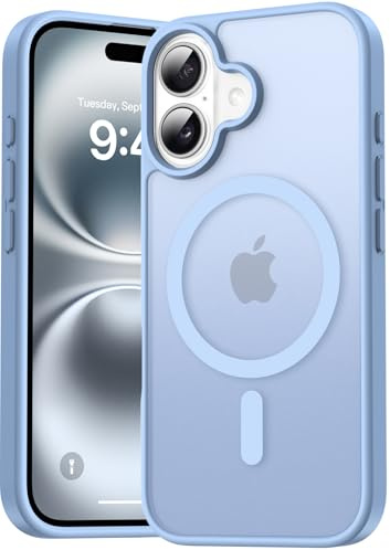 Natiiozie Magnetisch Hülle Kompatibel mit iPhone 16, Matt Handyhülle Kompatibel mit MagSafe, Stoßfest Kratzfest Schutzhülle Nie Vergilbung Rückseite 6.1 Zoll Case Blau
