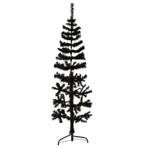 Mezzo albero di Natale artificiale, sottile, con supporto, nero, 150 cm