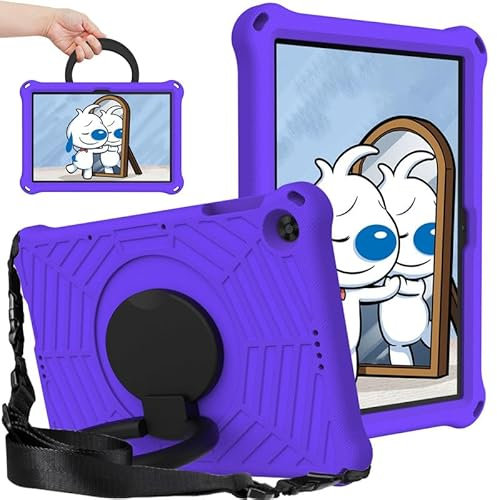 Funda infantil para Huawei Enjoy Tablet 2/MatePad T10/T10S de 10.1 pulgadas, protección completa a prueba de golpes, ligera de EVA, soporte giratorio de 360°, con correa para el hombro, color morado