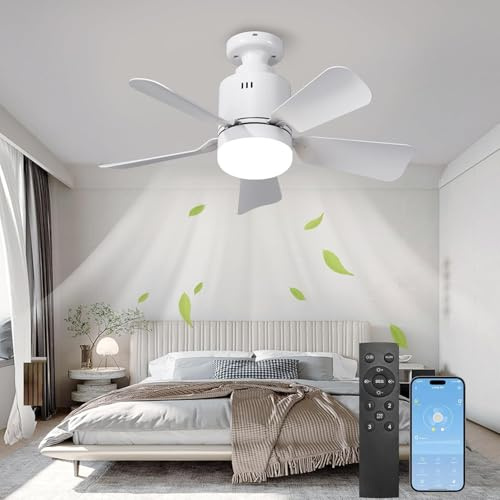 AHRHSM Deckenventilator-mit-Beleuchtungund Fernbedienung Dimmbar 24 WDeckenlampe-mit-Ventilator und APp LeiseVentilator-Lampe-Decke -4-Gang fürSchlafzimmer (Weiß)