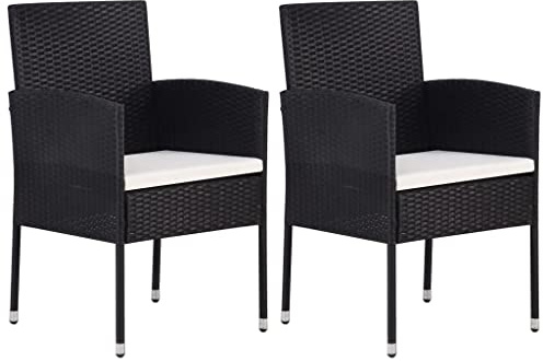 SDWEHO7 Gartenstühle mit Cremeweiß Kissen, 2er Set, Freizeitstuhl, Outdoor Stühle für Garten, Hinterhof, Terrasse, Robust und langlebig, 52 x 56 x 88 cm Schwarz Poly Rattan