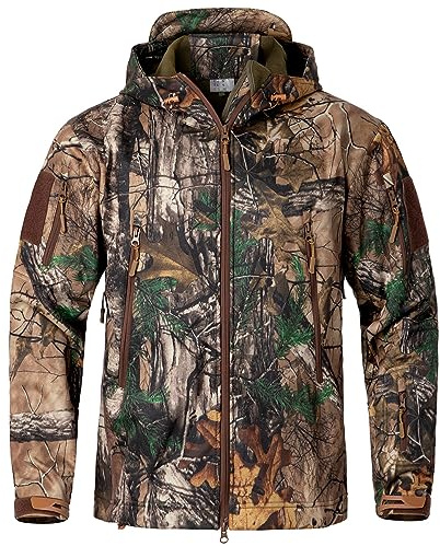 CARWORNIC Herren Jagdjacke Softshelljacke für Herren Wasserdichte Outdoorjacke Winddichte Tarnjacke Winter Taktische Jacke Fleece Kapuzen Arbeitsjacke Militär Armee Training Wanderjacke
